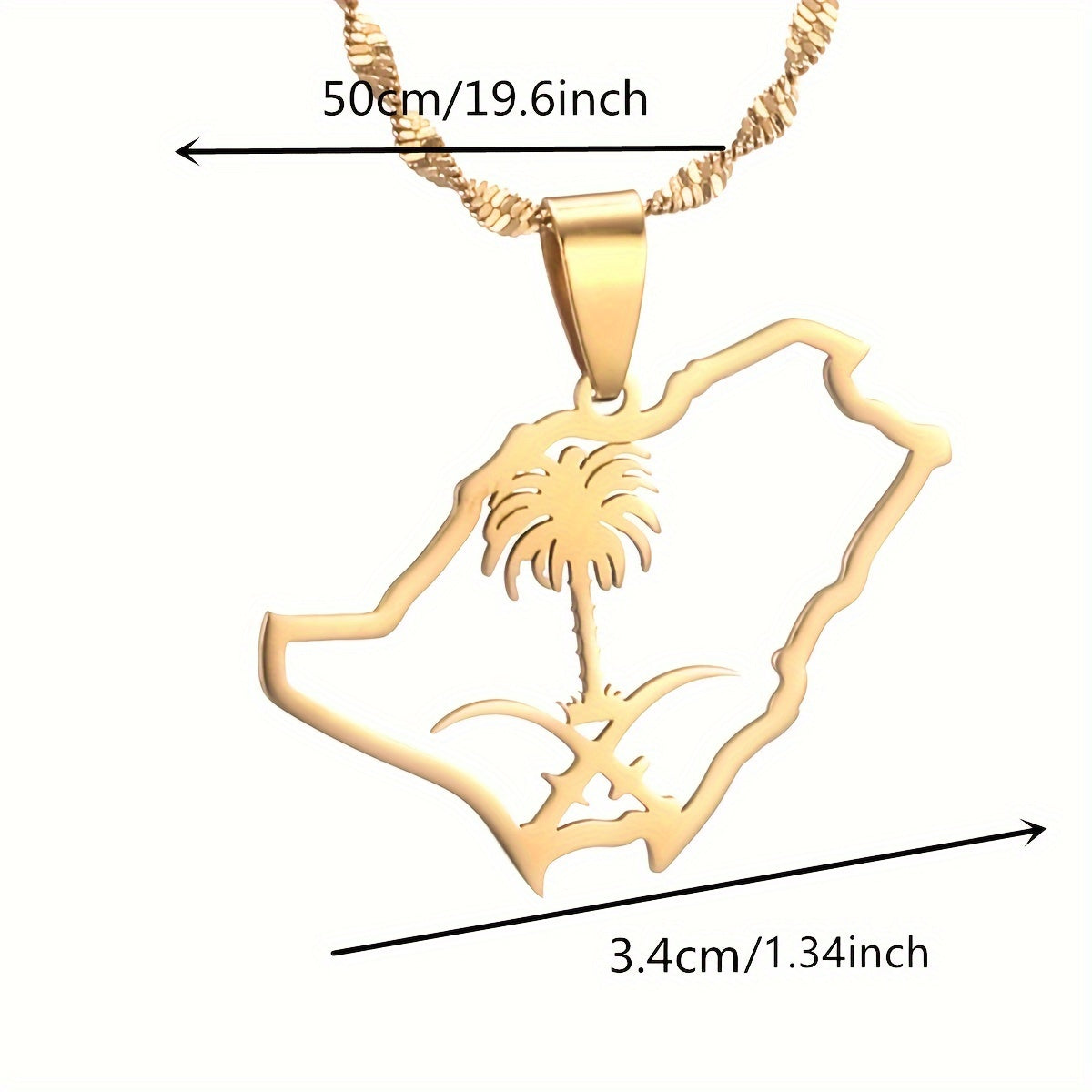 "Saudi Emblem" zanglamas po'latdan yasalgan ayollar uchun pandantli marjon, qabilaviy oddiy uslubda - kundalik kiyim va partiyalar uchun mukammal, barcha mavsumlar uchun mo'ljallangan zargarlik, mozaika dizayni yo'q.