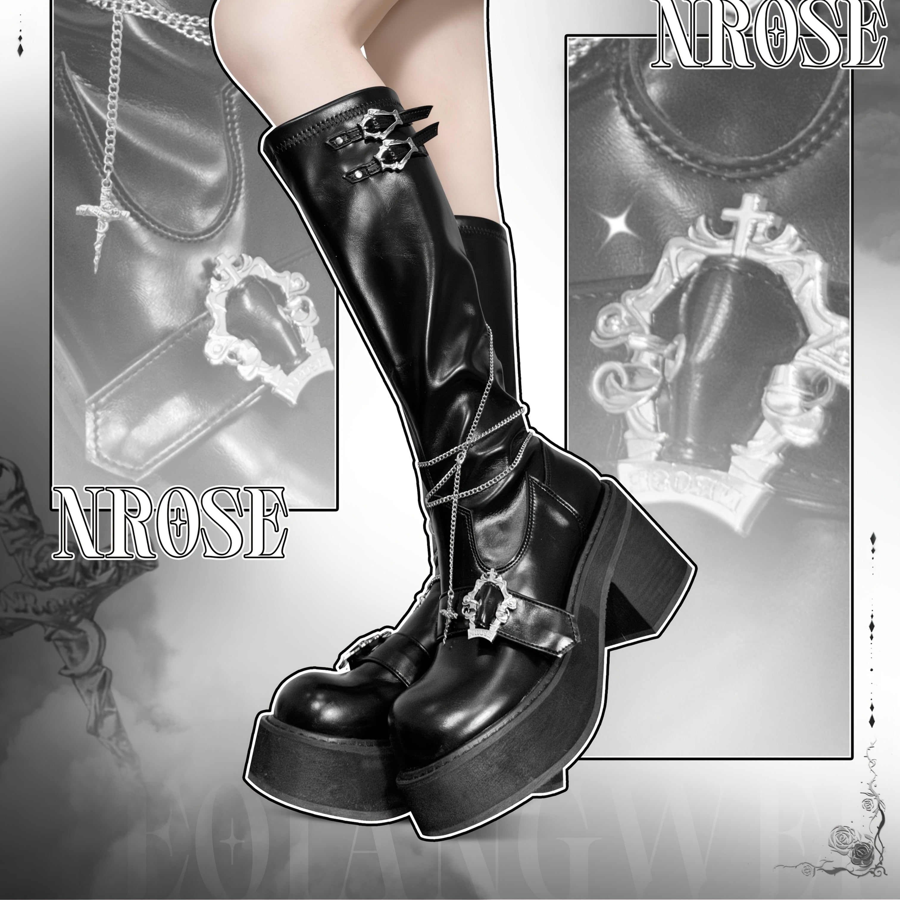 Women's Gothic Platform Boots Spicy Punk Shoes Black Leather