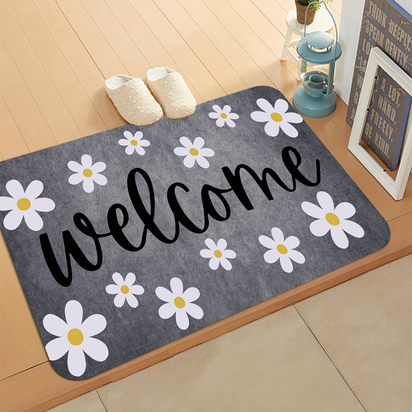 Floral Anti-Fatigue Doormat Non-Slip Absorbent Machine Washable for Kitchen Hallway Entrance