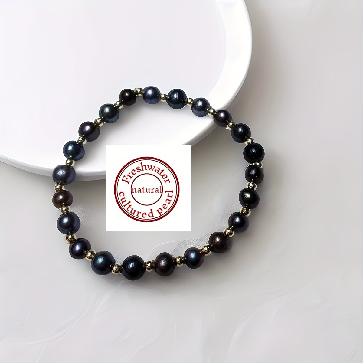 Black Freshwater Pearl Bracelet Beaded Stretch Wristband for Couples Gift