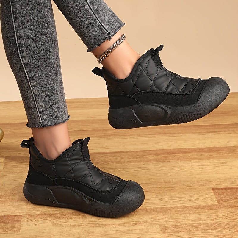 Unisex Fleece-Lined Snow Boots Quilted Winter Shoes Beige