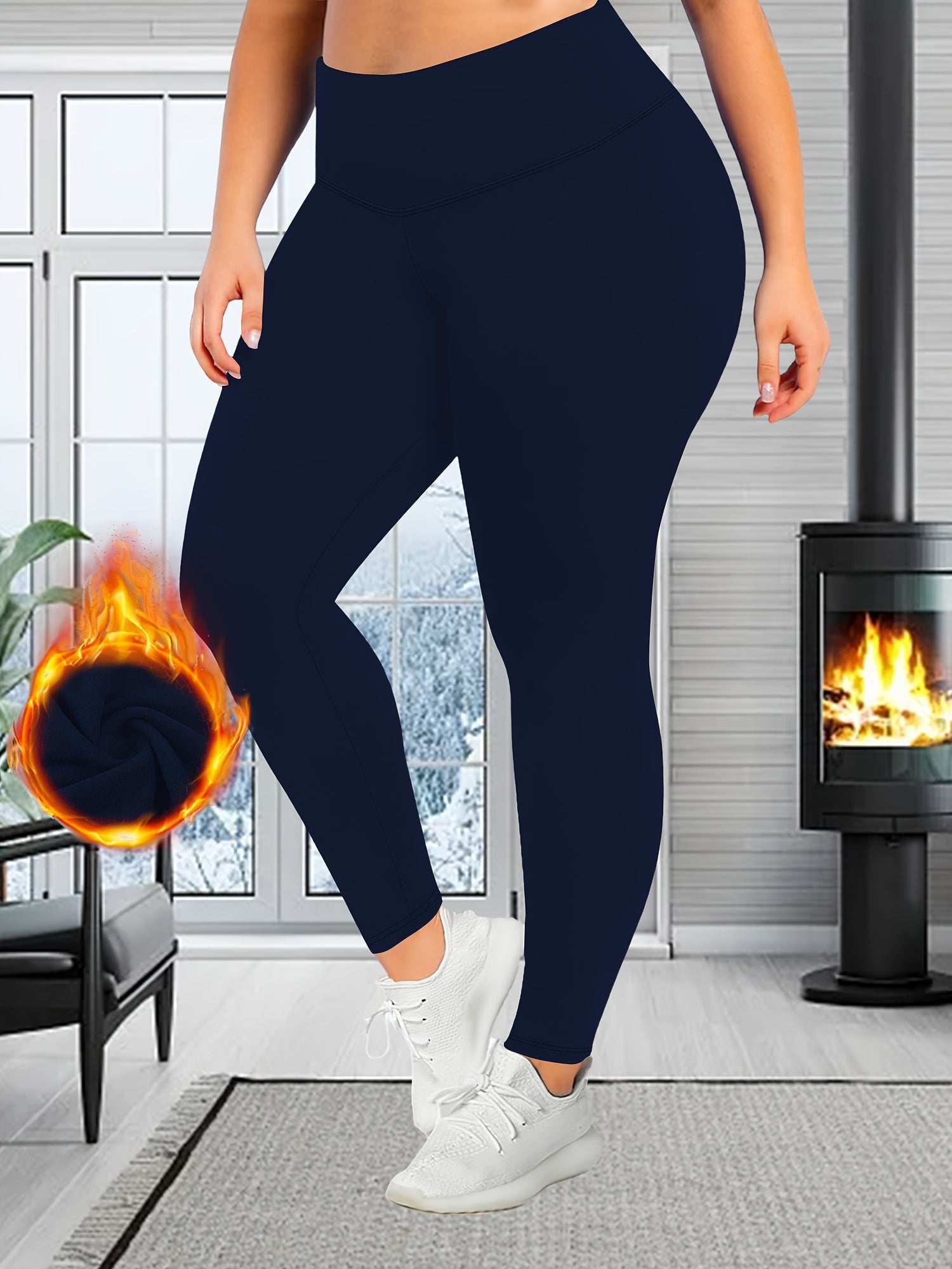 Plus Size Warm Leggings High Waist Thick Stretchy Fall Winter Women's