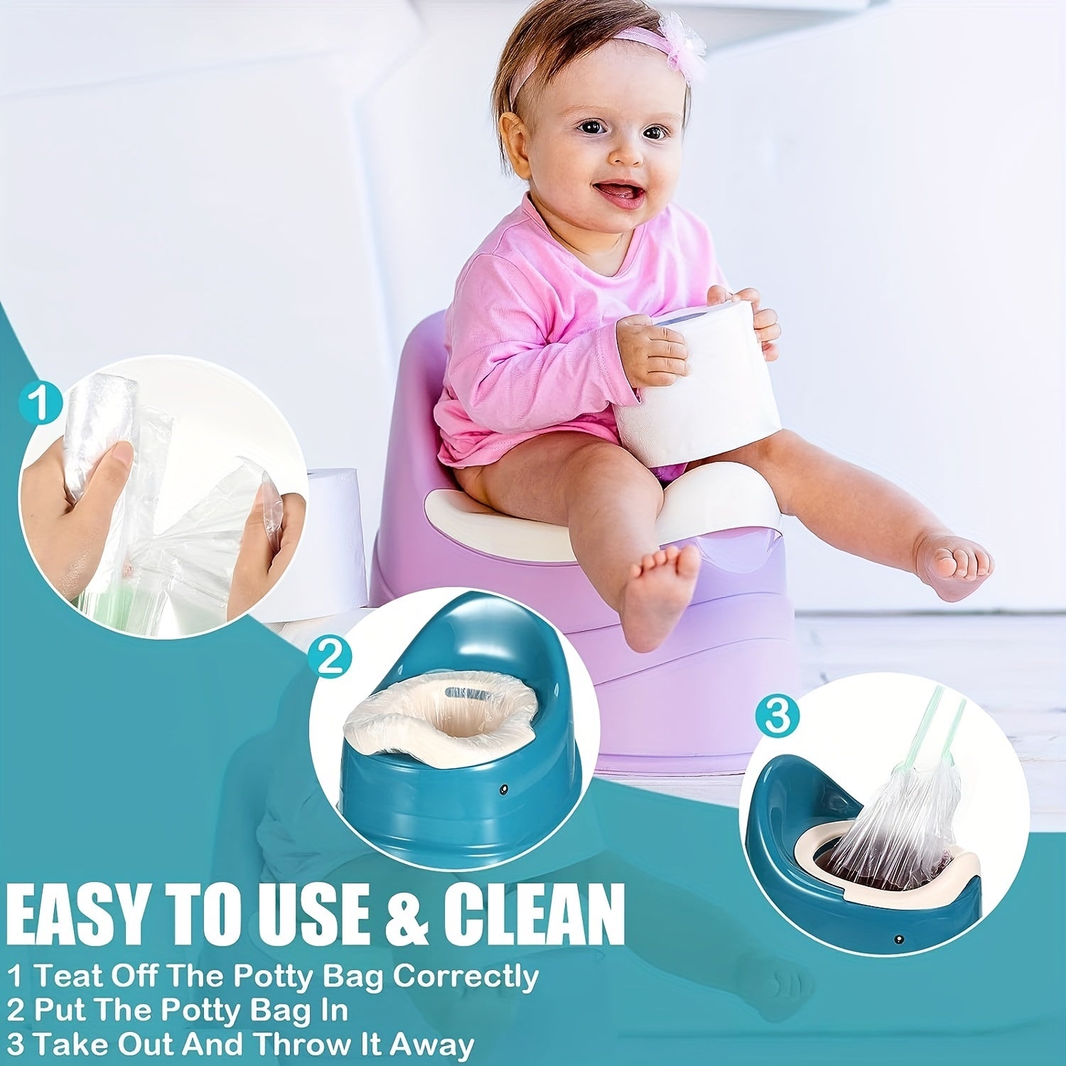 Potty Chair Liners Disposable Cleaning Bags 100 Pack 44x24 cm for Kids