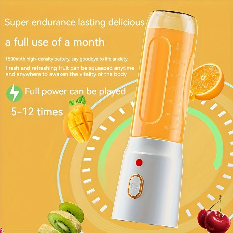 Portable Mini Blender and Juicer with 15oz Capacity, USB Rechargeable, 10 Stainless Steel Blades