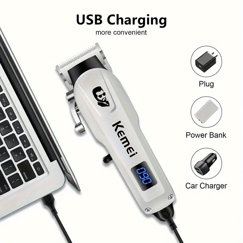 Клипер для волос Kemei с USB-зарядкой, профессиональный триммер с цифровым дисплеем. Идеальный подарок на праздник KM-232.