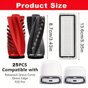 Robotic tozalash qurilmalari uchun 25 ta bo'lakli vakuum tozalash aksessuarlar to'plami, cho'tkalar, filtrlashlar, mop mato.