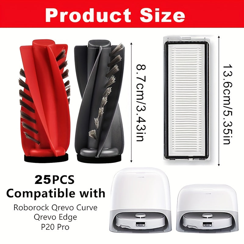 25-Piece Vacuum Cleaner Accessories Set for Robotic Vacuums Includes Brushes Filters Mop Pads