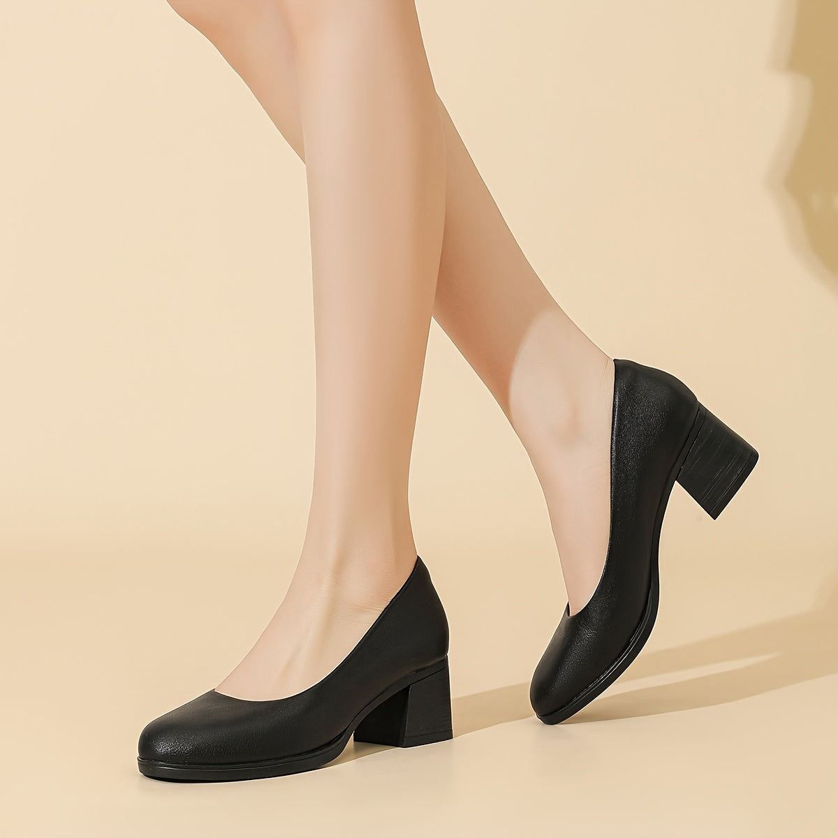 Women's Comfortable Microfiber Slip-On Work Shoes with Chunky Heels