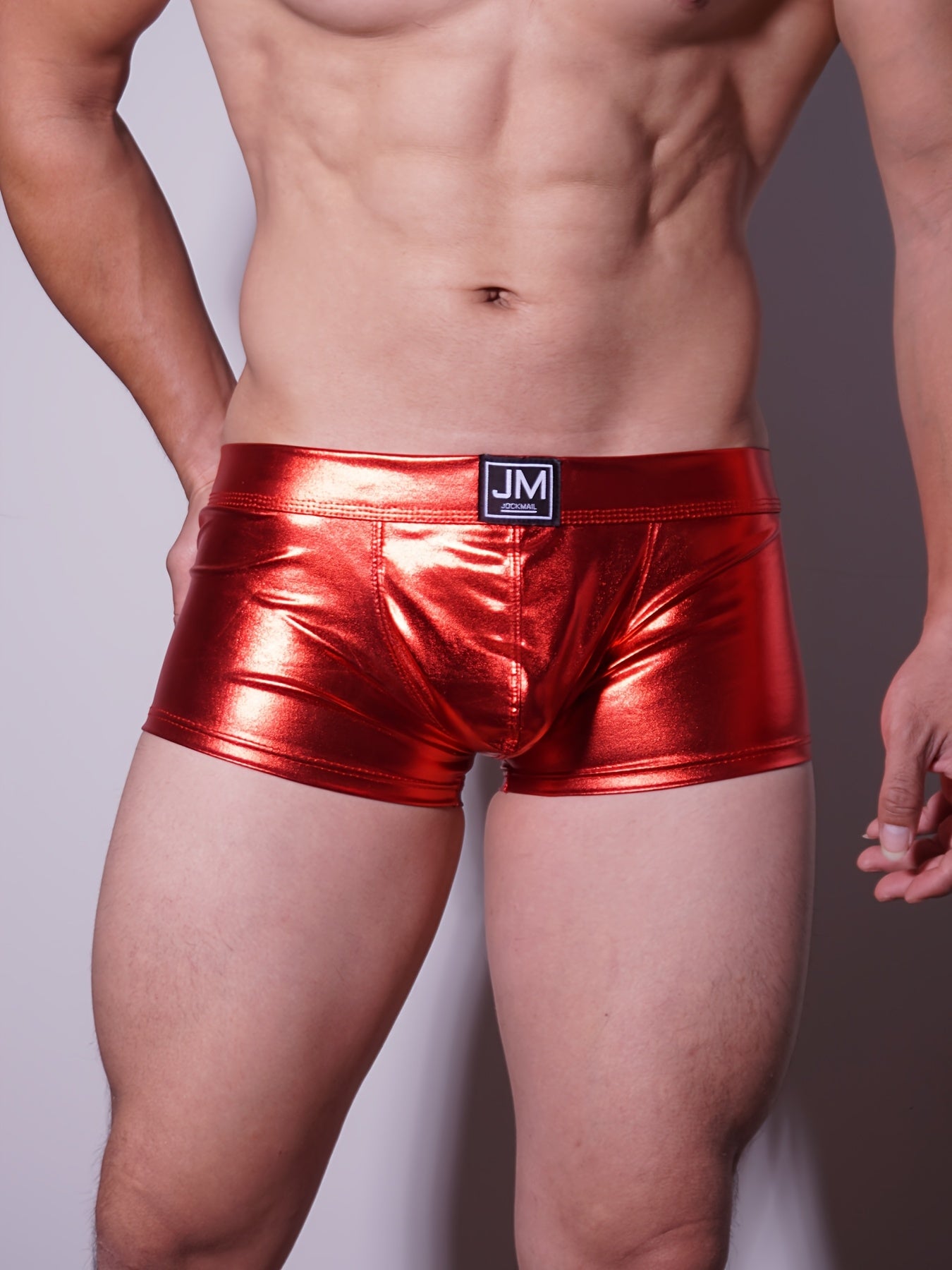 Men's Metallic Shiny Boxer Briefs Gradient Color Low-Rise Nylon Blend Casual Underwear