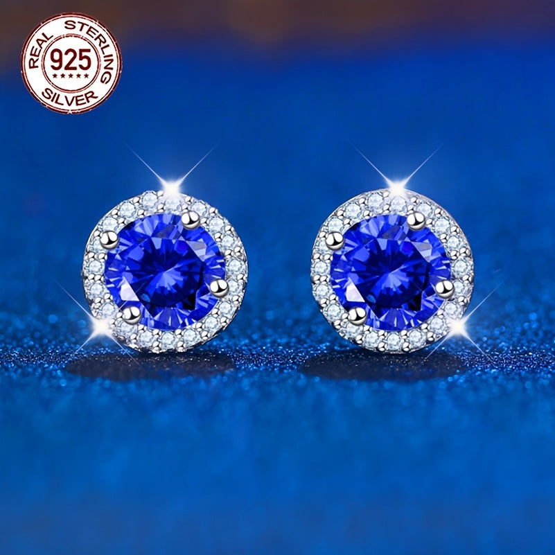 Sterling Silver Tanzanite Stud Earrings Vintage Blue Hypoallergenic for Weddings Gifts