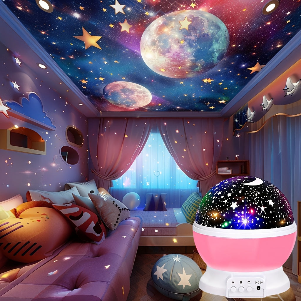 Lámpara proyector LED Noche Estrellada con estrella y luna giratorias, alimentada por USB para decoración de dormitorio y oficina