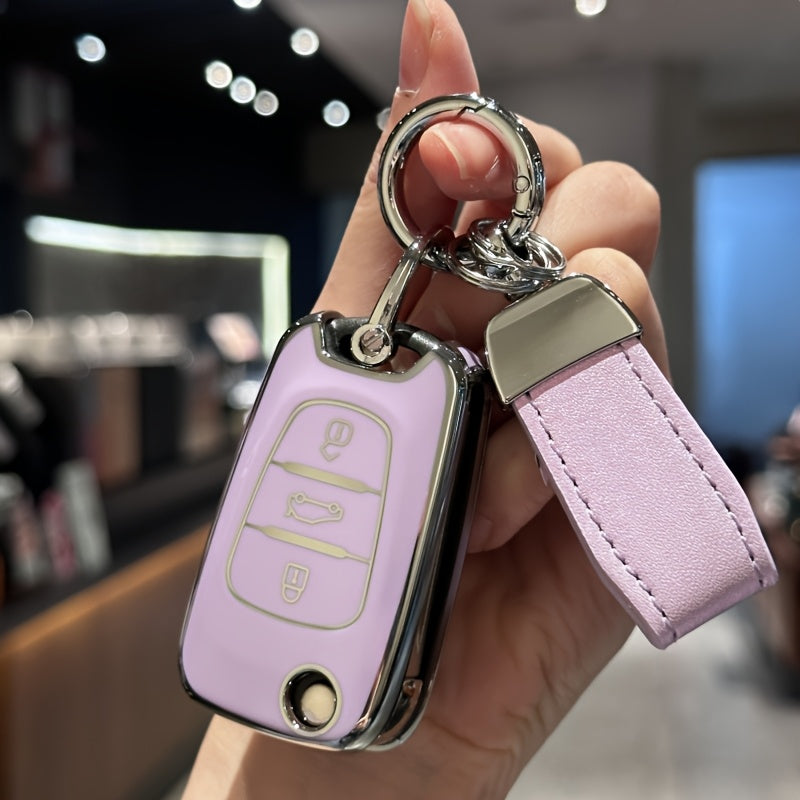 Pink TPU Key Fob Cover with Keychain Lanyard for Car Key Protection