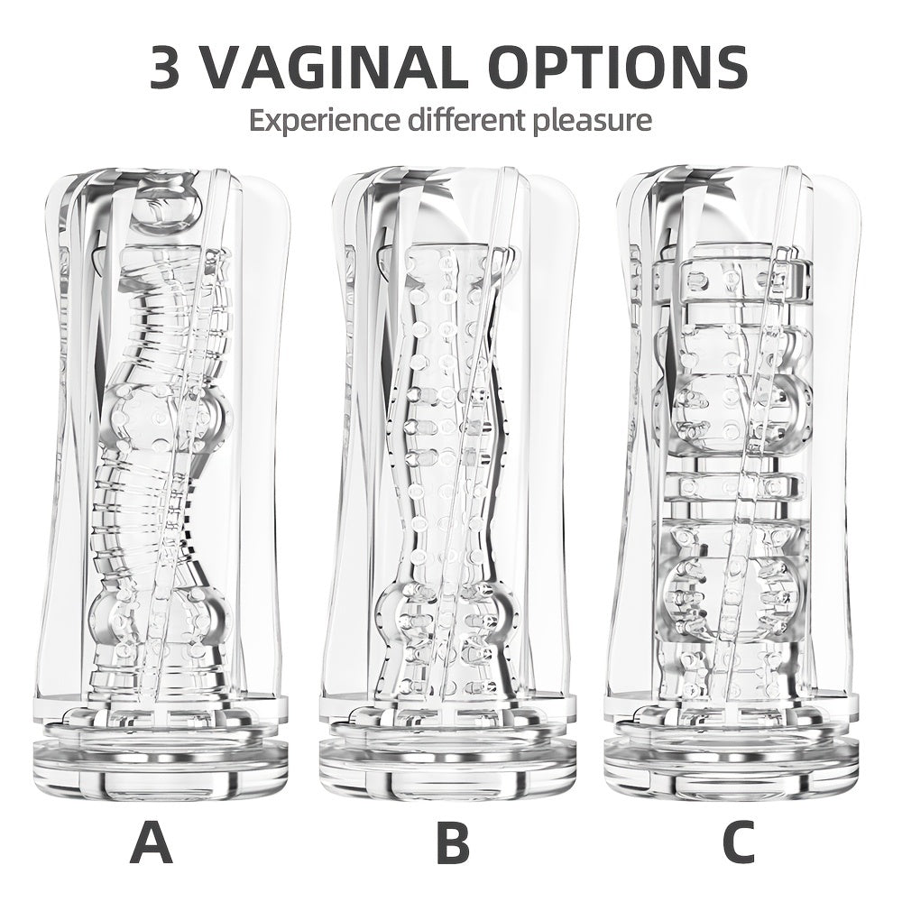 Erkaklar uchun jinsiy o'yinchoq kubi, shaffof silikon, 3D haqiqiy vaginal chidamlilik