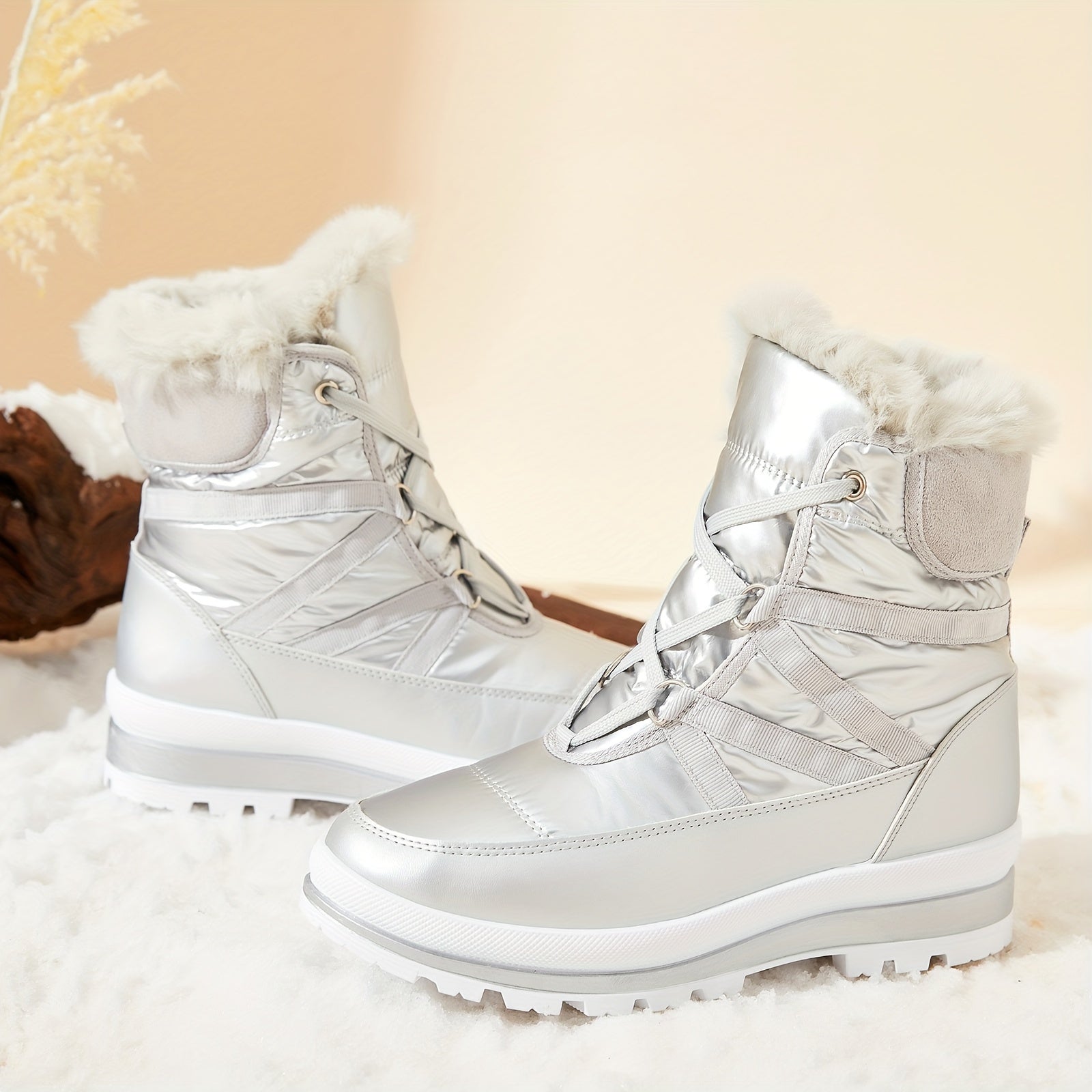 Women's Fleece-Lined Mid-Calf Winter Boots with Thick Platform Sole