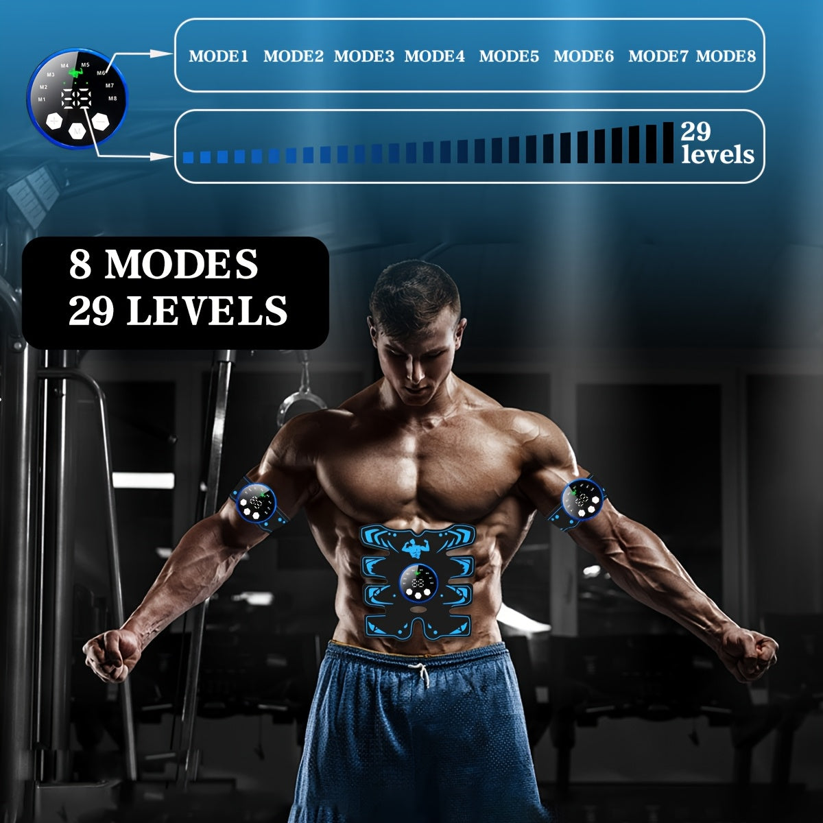 Set de masajeador EMS de tres piezas con tecnología TENS, entrenador muscular recargable por USB para fitness en casa