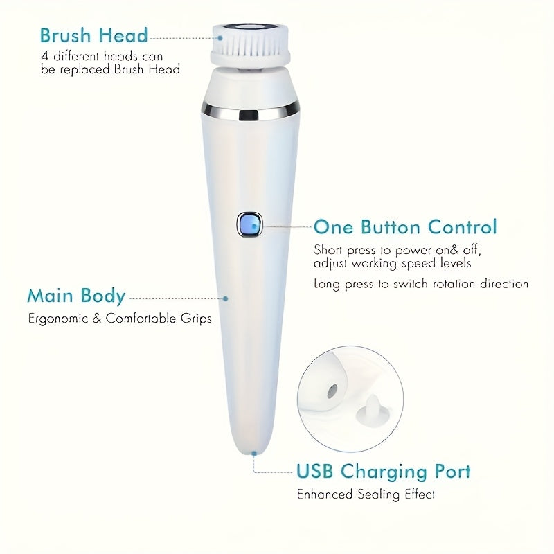 Cepillo facial eléctrico con 4 cabezales reemplazables y carga USB