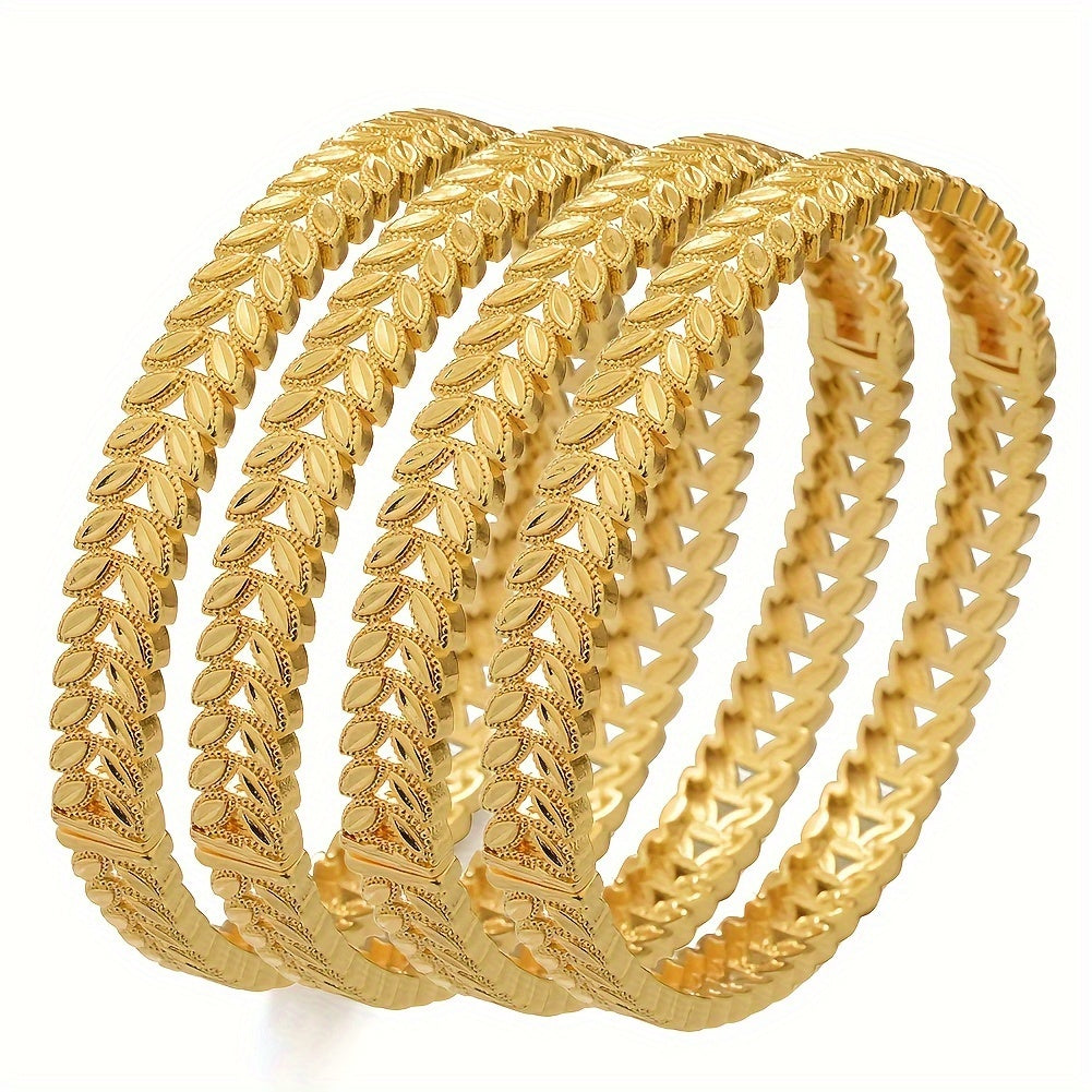 Set of Four Gold Plated Floral Bangle Bracelets for Women Wedding Party Ramadan