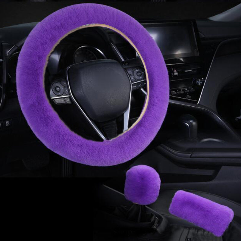 3pcs Winter Fur Plush Steering Wheel Covers Handbrake Gear Shift Fluffy Car SUV