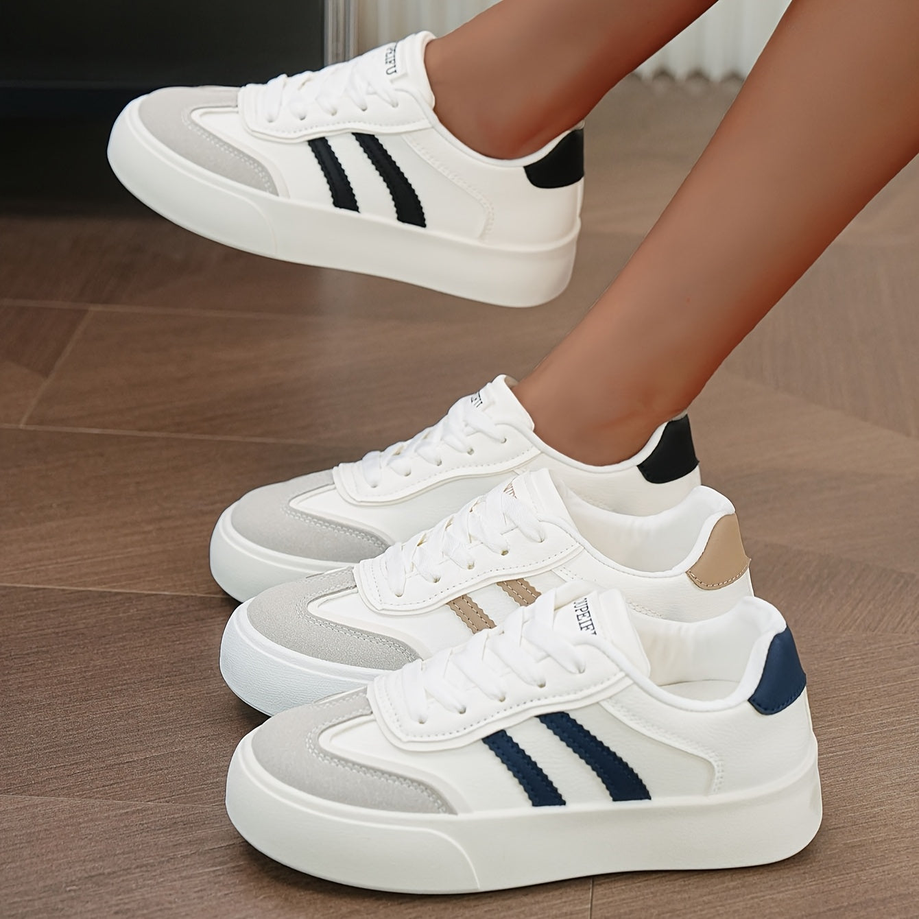 Women's Fashion Skate Sneakers White Black Rubber Low Tops Casual Shoes