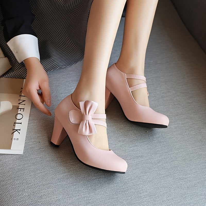 Women's PU Mary Jane Heels with Cross Strap Bow Casual Formal Shoes