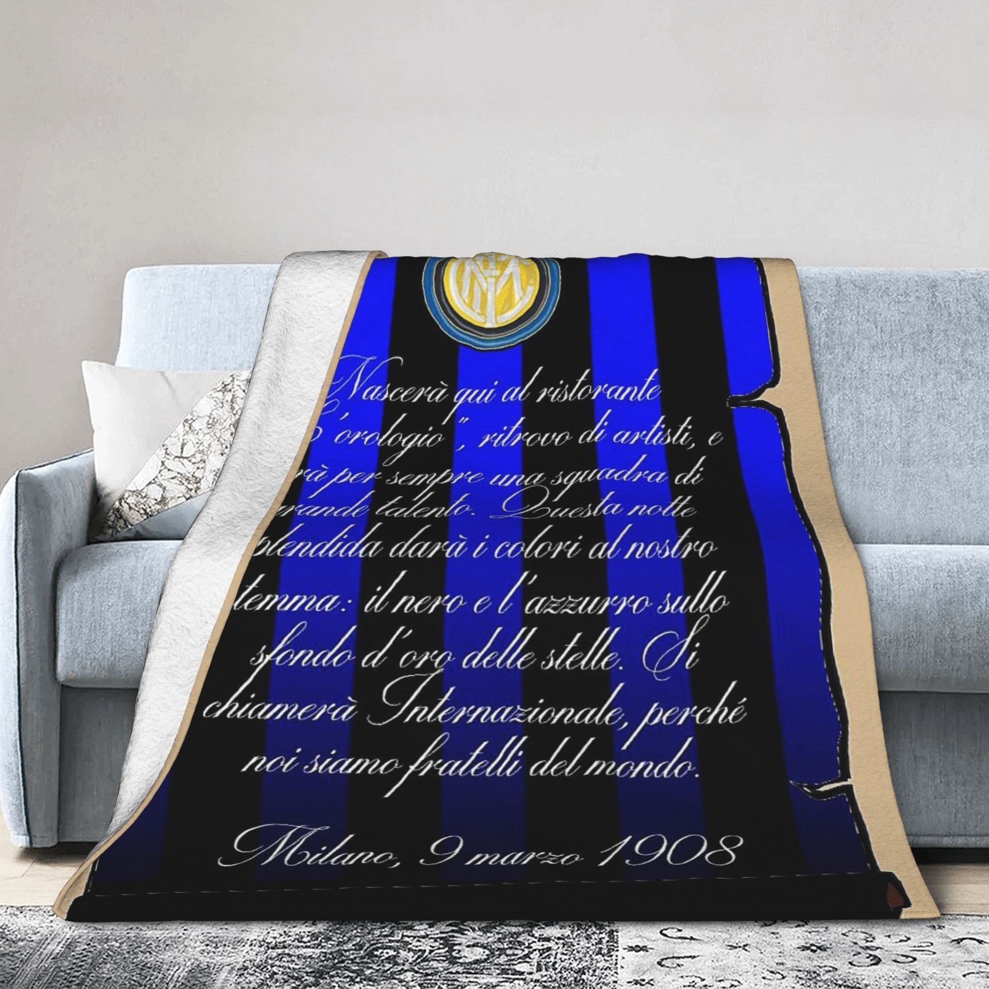 Anime Themed Inter Milan Flannel Fleece Blanket Lightweight Throw Soft Polyester All-Season Home Decor