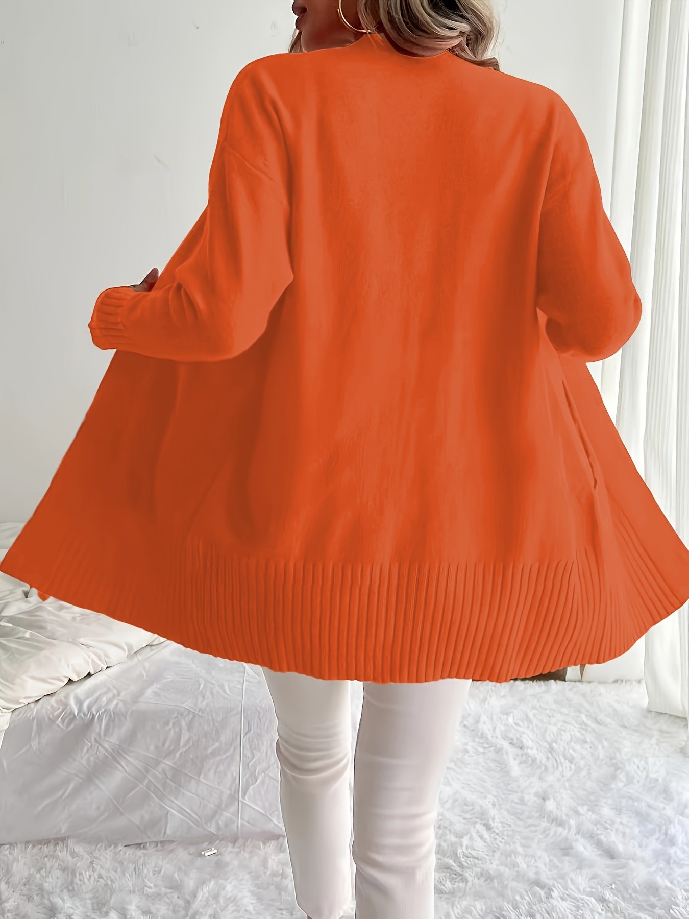 Plus Size Women's Open Front Cardigan Long Sleeve Cozy Winter Sweater