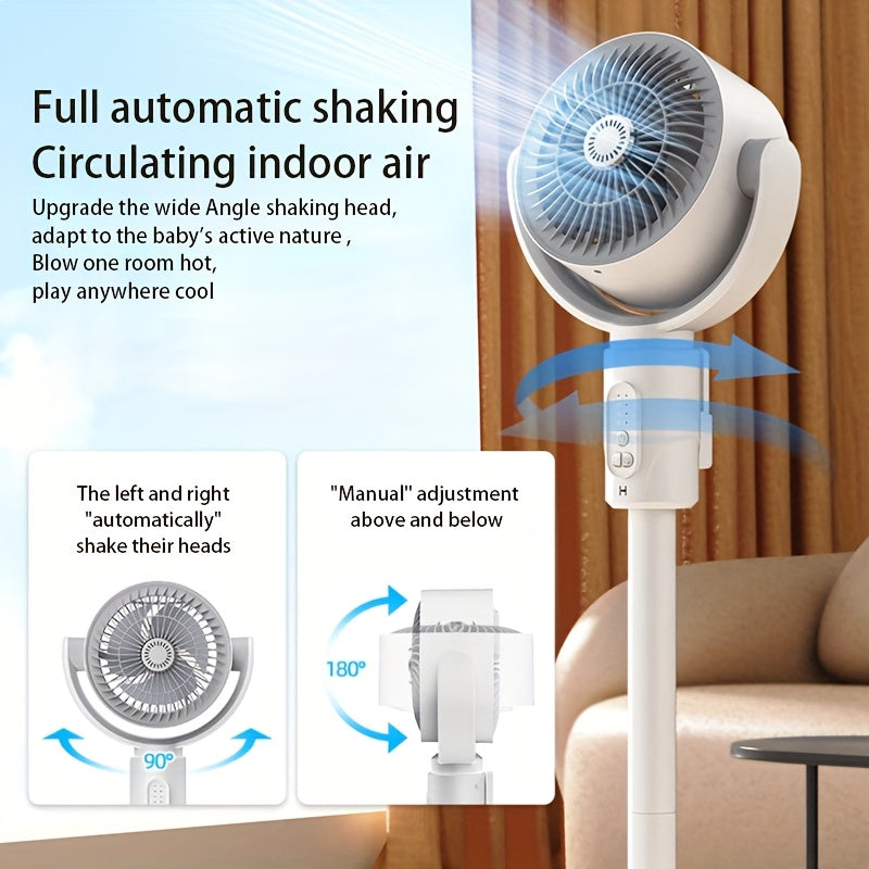 Three-in-One Shaking Head Floor Fan with Adjustable Heights for Home Dorm Outdoor