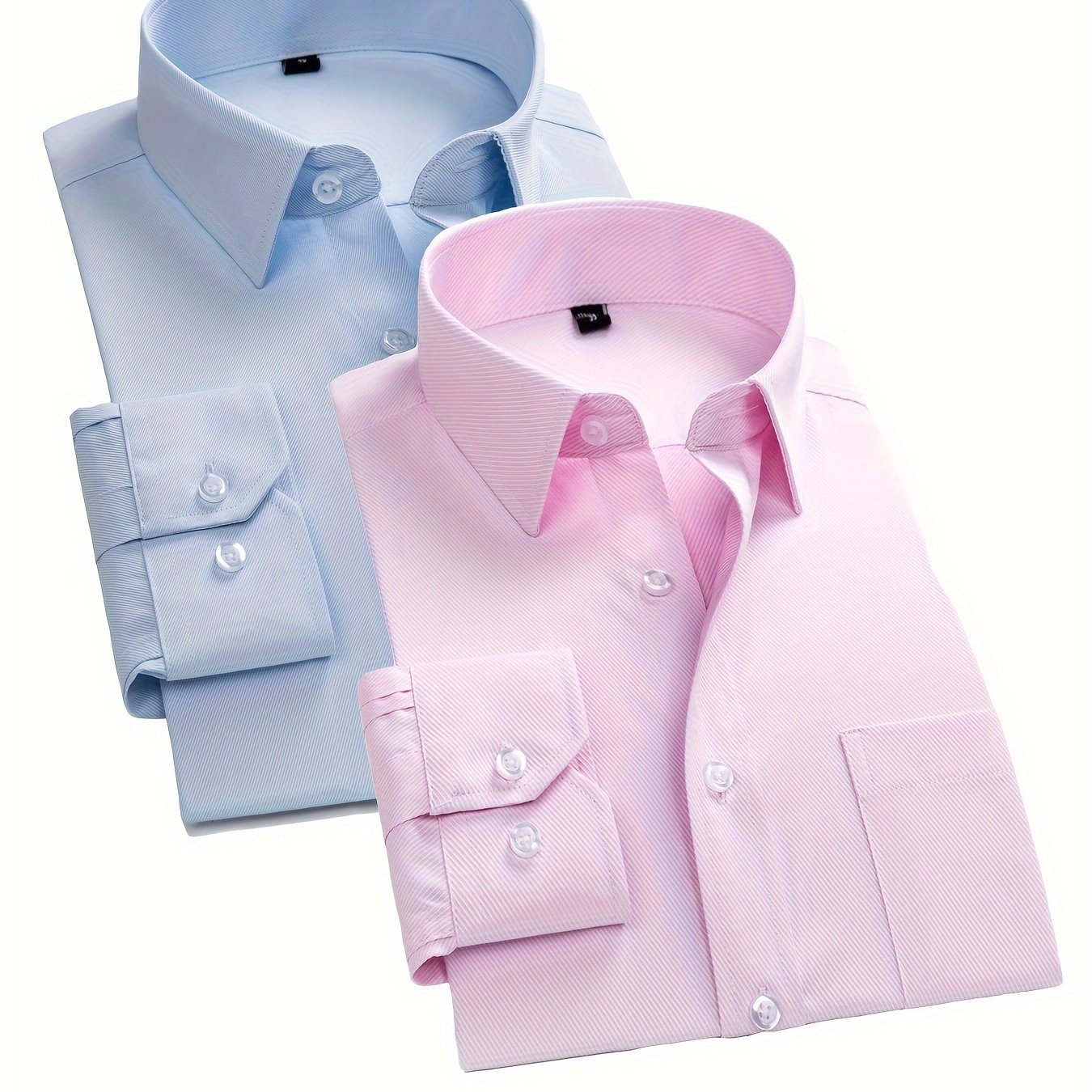 Men's Solid Color Long Sleeve Cotton Blend Shirt for Business Casual