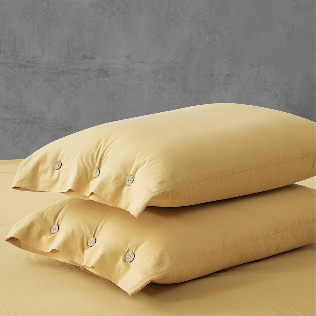 Paxta yostiq qopqog'i to'plami, oq va yashil, tugma yopilishi, yumshoq suvda yuvilgan, 32 ta