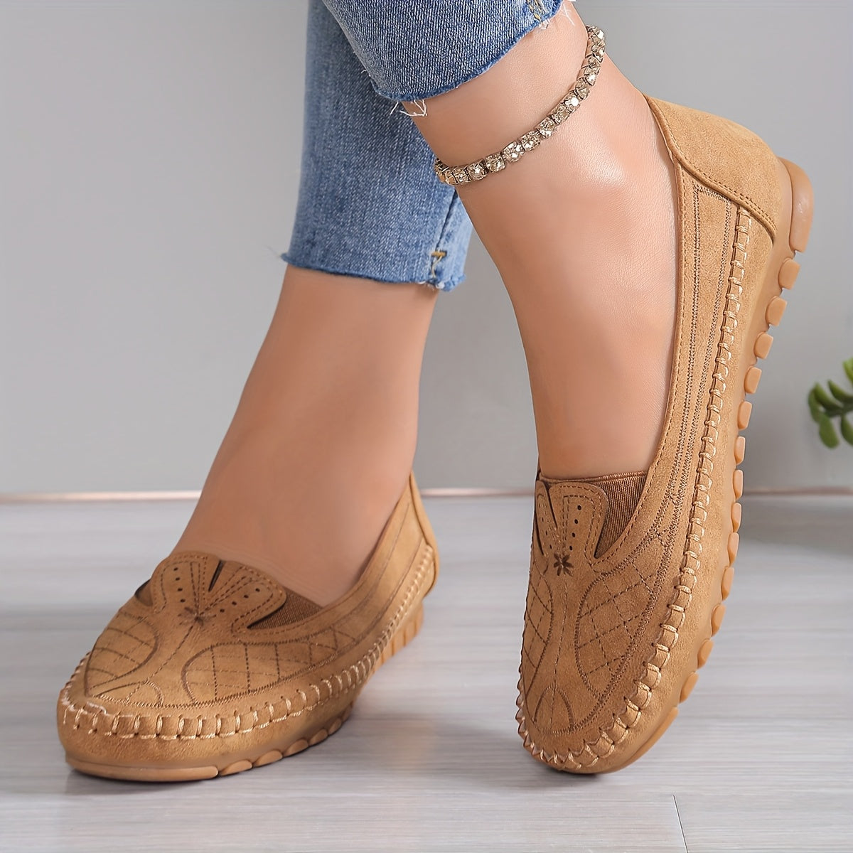 Women's Ballet Flats Faux Cover Slip-On Casual Shoes Cushioned TPR Sole