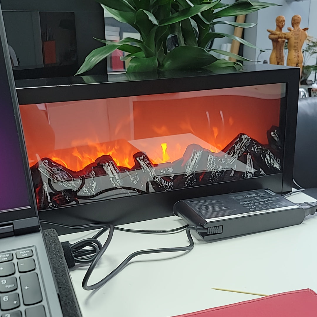 Лампа-таблица в стиле ар-деко с камином, 60 см, с USB-питанием, фантазийный пластик, прямоугольный абажур