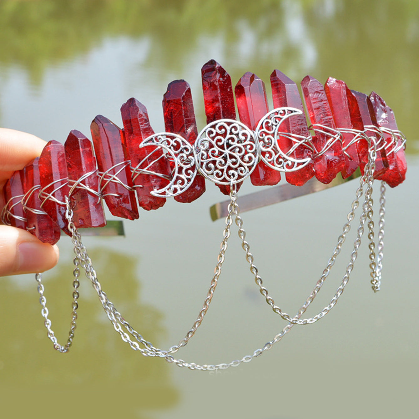 Crystal Quartz Crown Headband for Boho Weddings Festivals and Photoshoots