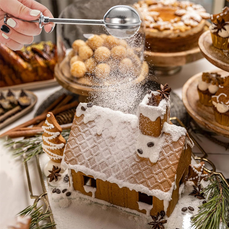 Zanglamaydigan po'latdan yasalgan choy qovuchi, uzun tutqichli, nozik tarmoqli, qayta ishlatiladigan sovg'a