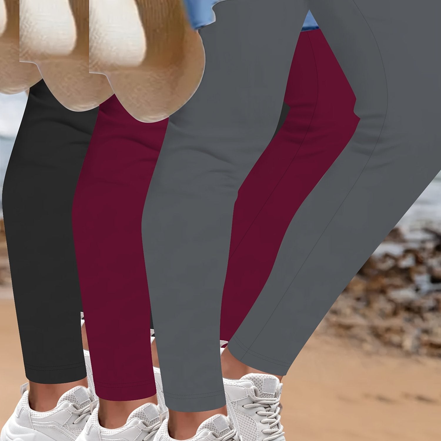 Plus Size Cropped Leggings Women High Stretch Polyester Solid Breathable 3-Pack