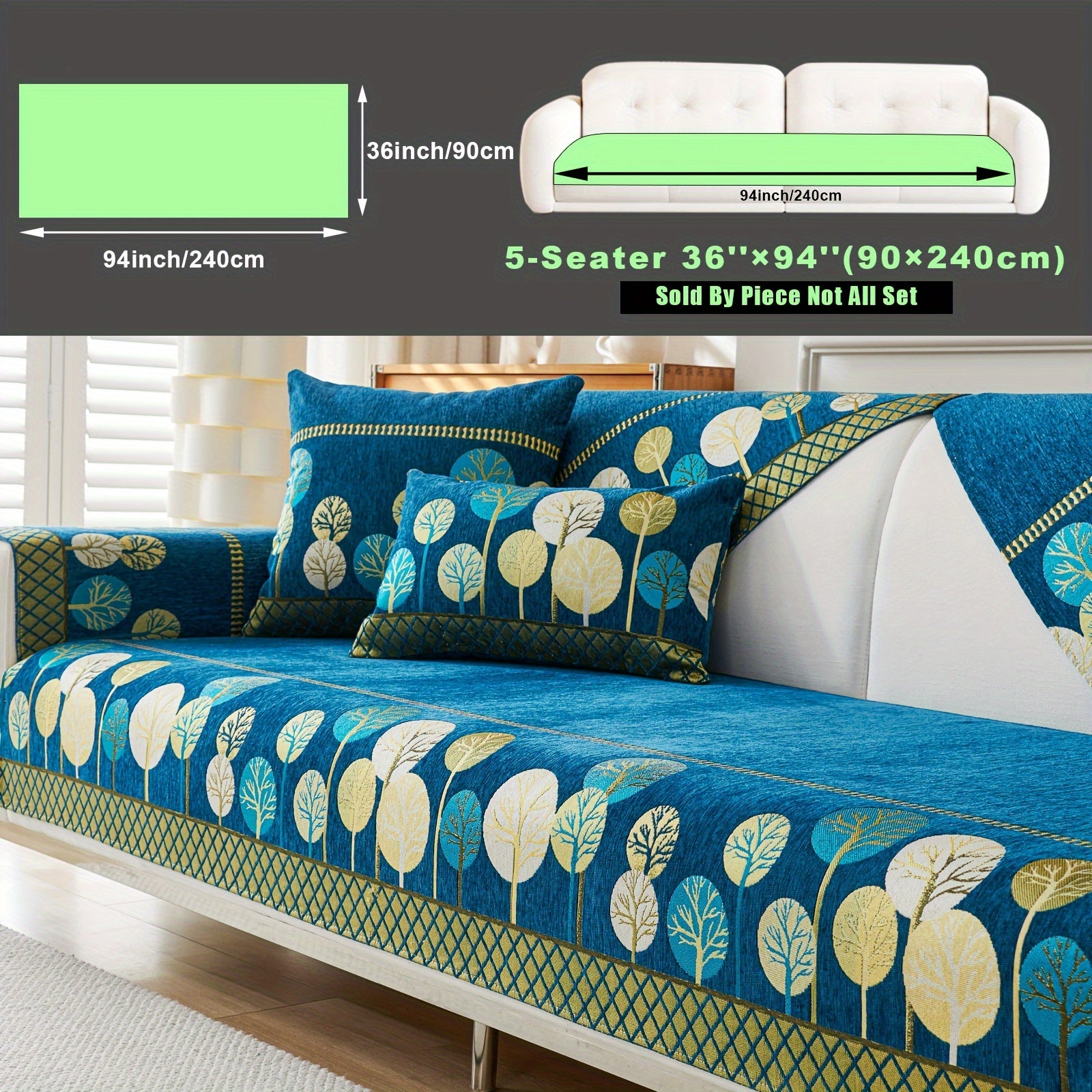 Bohemian Style Sofa Cover with Moonlight Forest Tree Pattern Non-Slip Machine Washable for Single to Quadruple Seat Sofas