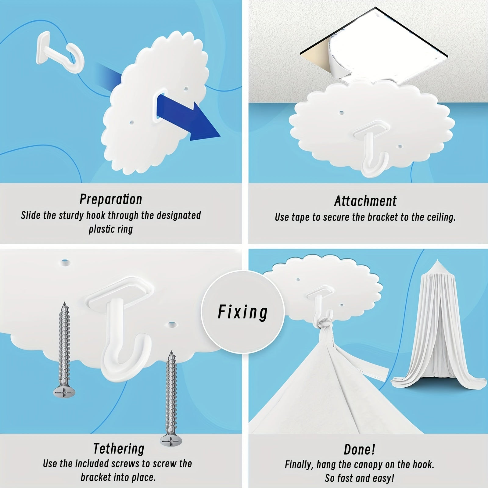 Princess uslubidagi bolalar yotoq canopysi yumshoq polyester matodan tayyorlangan, mashinada yuvish mumkin, orzudek chivin to'sig'i. Qizlar xonasida zamonaviy o'qish burchagi uchun mukammal. Ichki foydalanish uchun, 100-120 gsm.