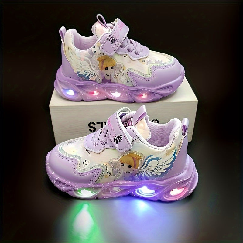 Kids Glow-Up Sneakers with Princess Magic Straps Night Light Cartoon Design for Boys and Girls Ages 0-14