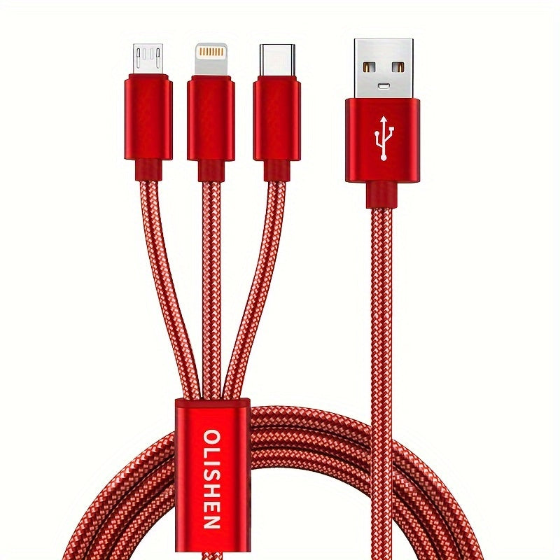 3-in-1 Nylon Braided USB Charging Cable with Fast Charging for iPhone, Samsung, Xiaomi