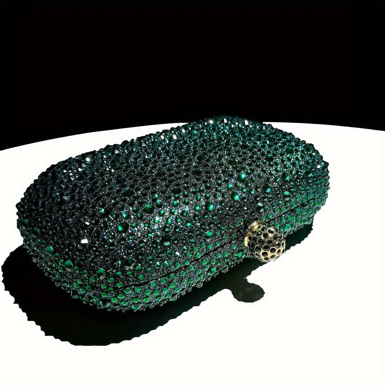 Emerald Green Handbag with Gold Chain Rhinestone Evening Bag for Formal Events