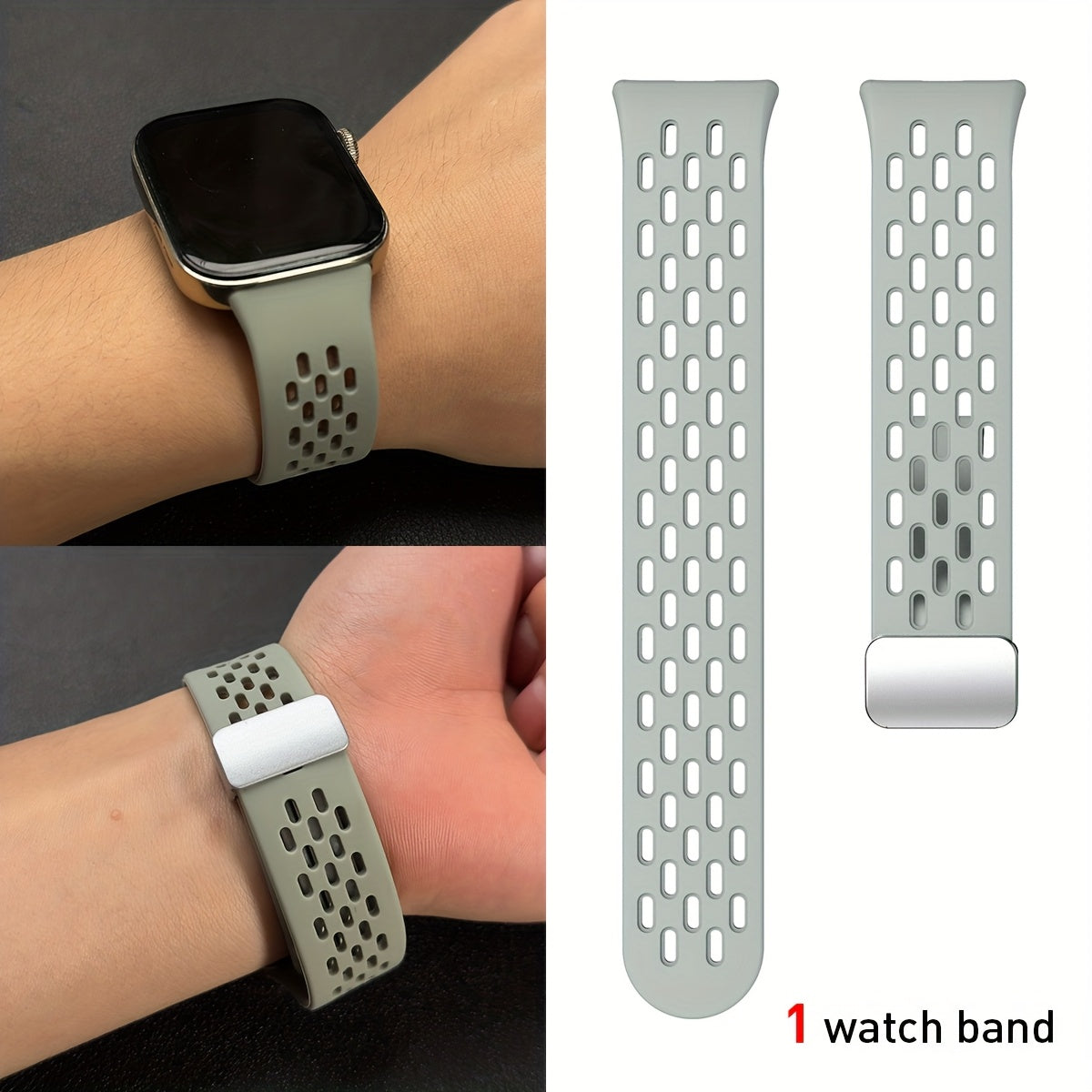 Silicone Watch Strap Breathable Multi-Hole Magnetic Folding for Fitness Tracker