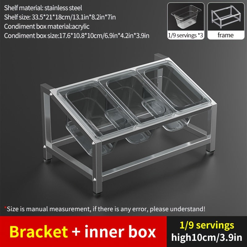 Stainless Steel Spice Organizer with Condiment Containers for Kitchen and Restaurant Use