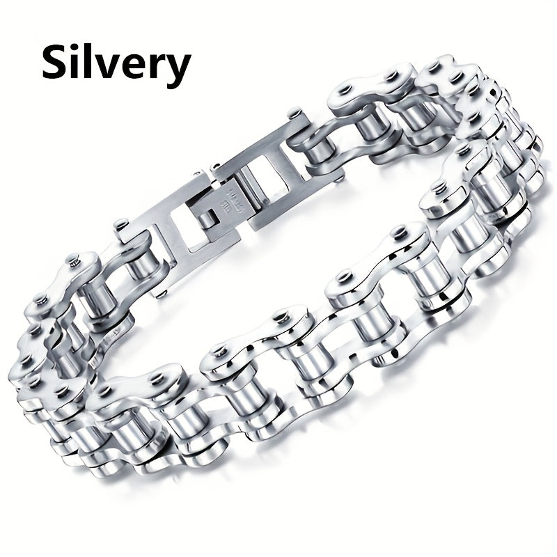 "Мужской панк-хип-хоп браслет из нержавеющей стали в виде мотоциклетной цепи - креативные украшения для стильных ПК"