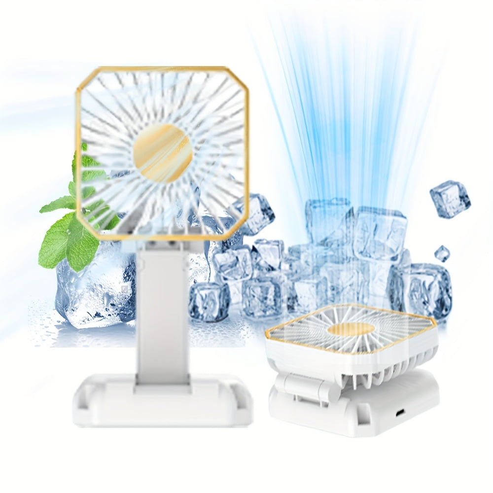Portable USB Rechargeable Mini Fan Ice Cube Design Foldable Indoor Outdoor Summer Use