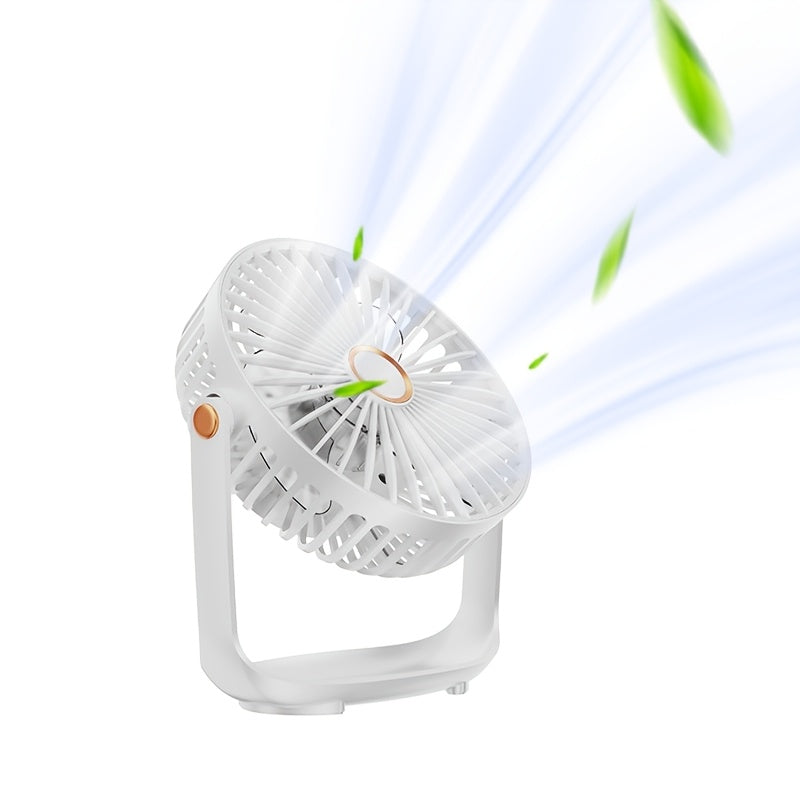 White Compact Portable Desktop Fan with 5-Speed USB Rechargeable Battery