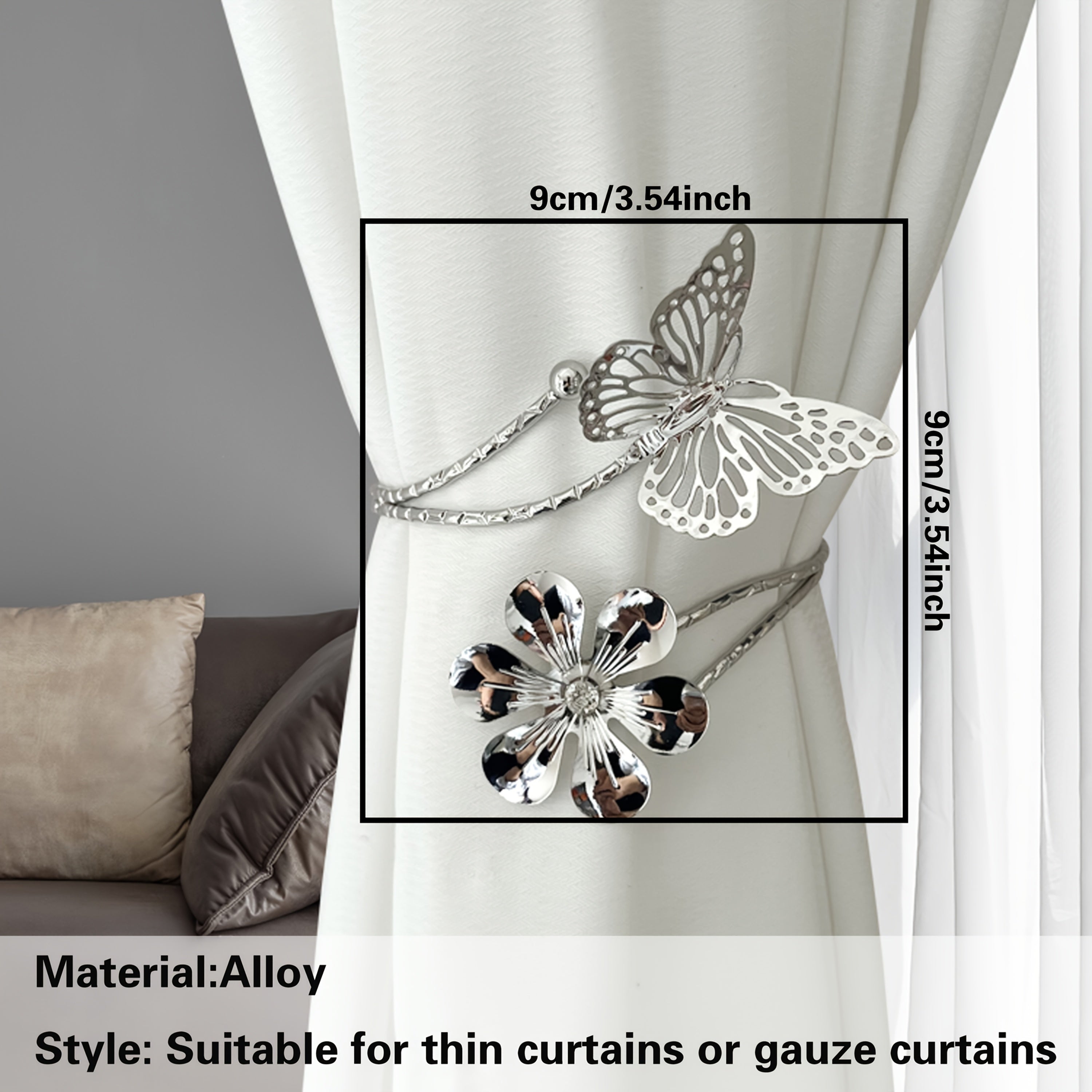 Set of 2 Gold and Silver Flower Butterfly Curtain Tiebacks Hollowed-Out Buckles