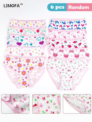 Girls Cotton Panties Set 6 Pairs Floral Love Pattern Breathable Lace Briefs