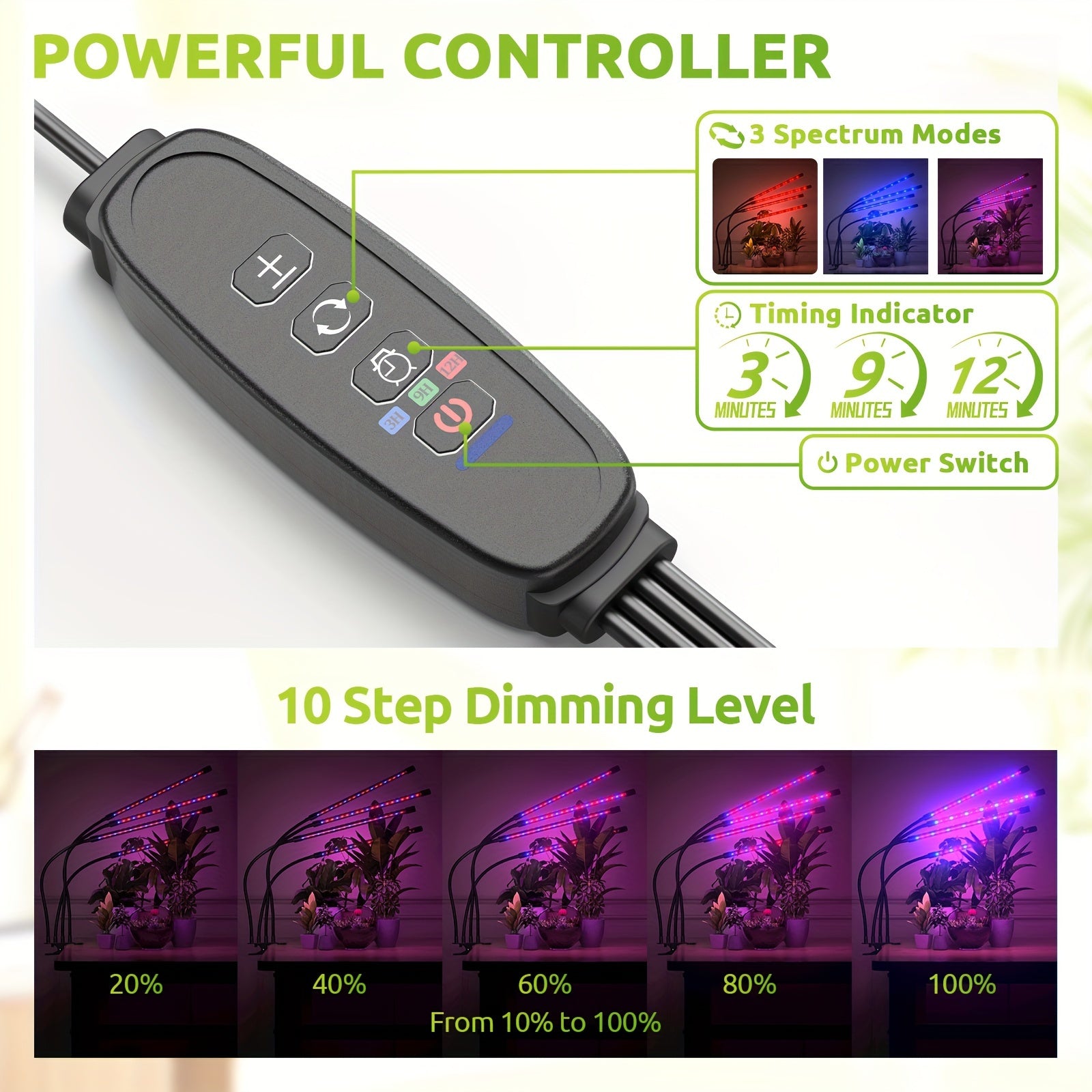 High-Intensity Full Spectrum LED Grow Light for Indoor Plants with Automatic Timer