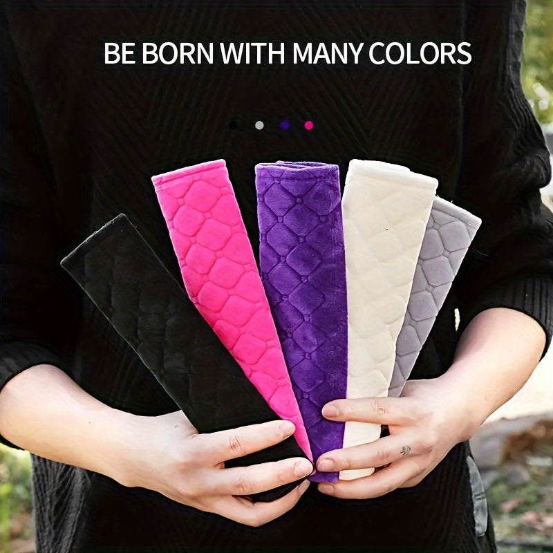 2Pcs Soft Plaid Embroidered Car Seat Belt Covers - Comfortable Shoulder Protectors