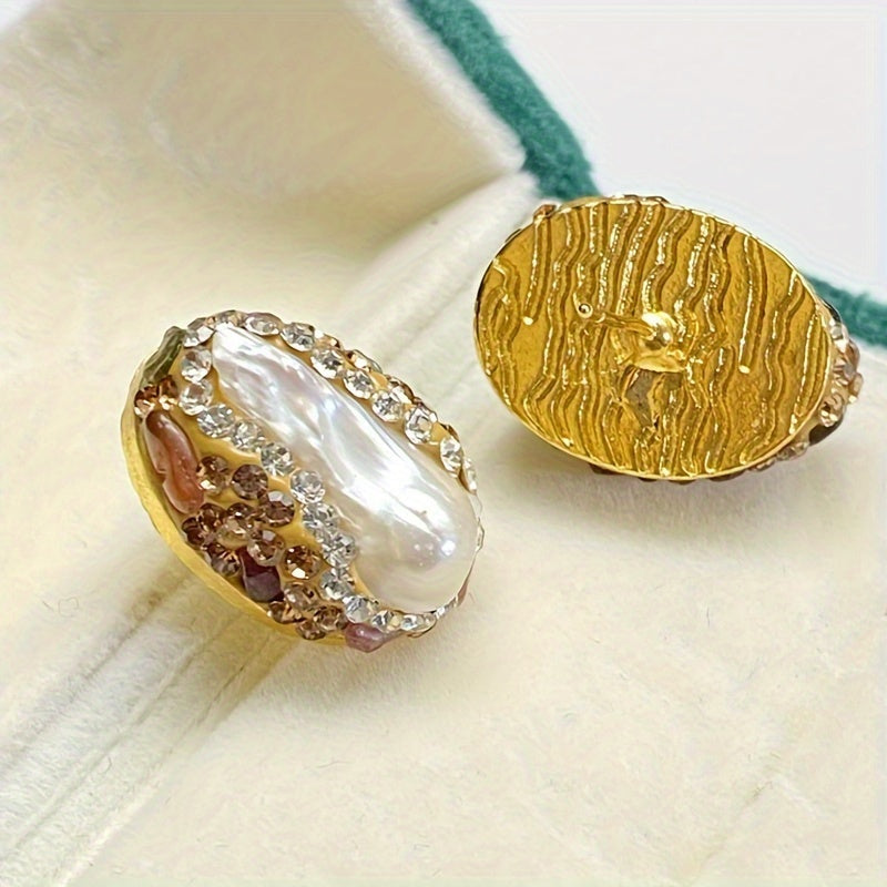 "Vintage Boho Freshwater Pearl Stud Earrings, Czech Kristallari va 925 Sterling Silver Postlar bilan - Har kuni kiyish yoki sovg'a berish uchun ideal"