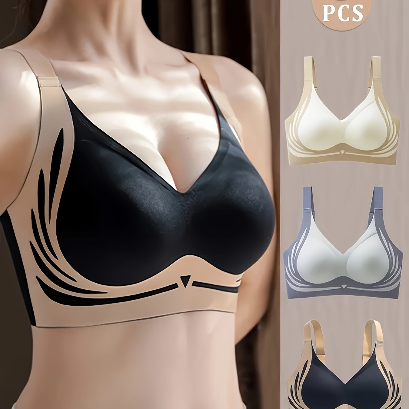Women Seamless Smoothing Bras 3 Pack Backless Skin-Friendly Adjustable Stripes